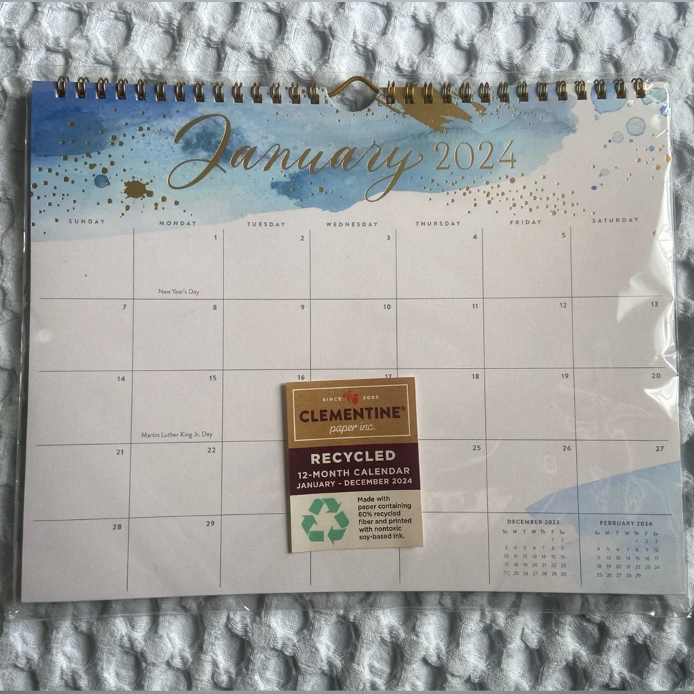 Clementine paper inc. Watercolor with gold accents 2024 calendar
